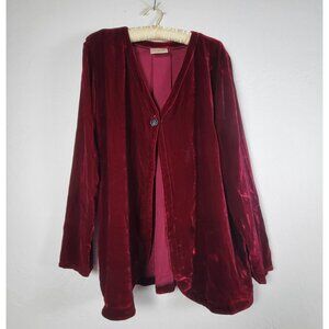 Nathalie Seaver Womens Size 2 Maroon Velvet Swing Cardigan Jacket One-Button
